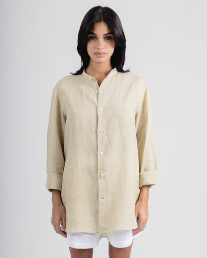 BEIGE MANDARIN - 100% LINEN SHIRT