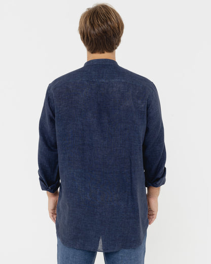 Capri Blu Mandarin - 100% Linen Shirt