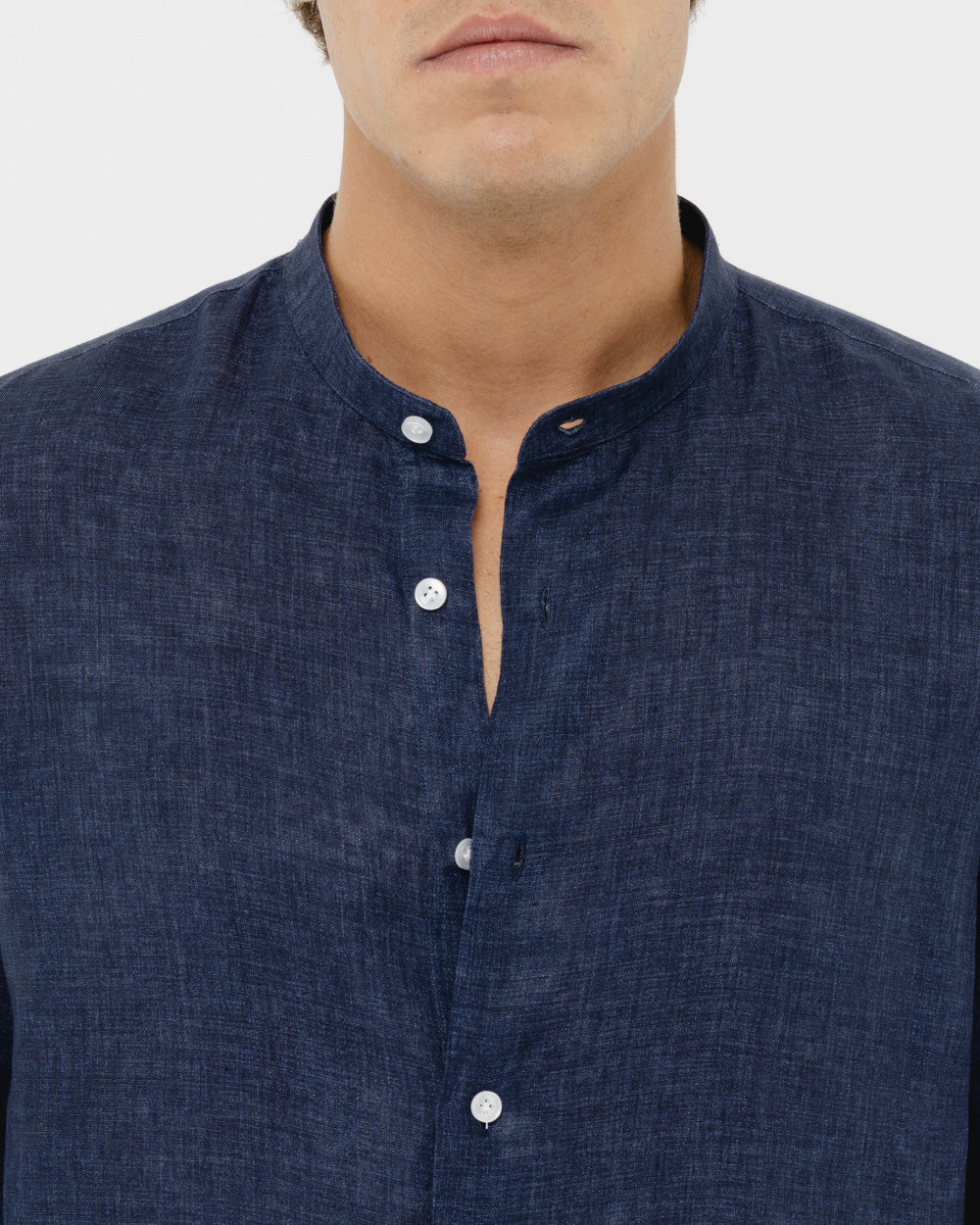 Capri Blu Mandarin - 100% Linen Shirt