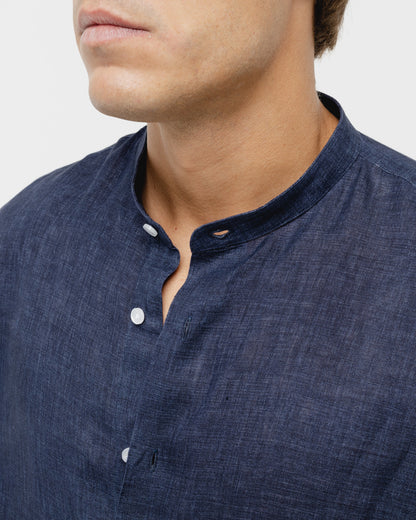 Capri Blu Mandarin - 100% Linen Shirt