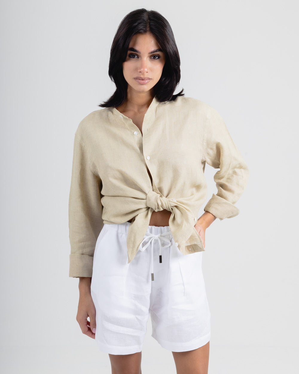 BEIGE MANDARIN - 100% LINEN SHIRT