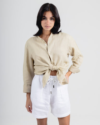 BEIGE MANDARIN - 100% LINEN SHIRT
