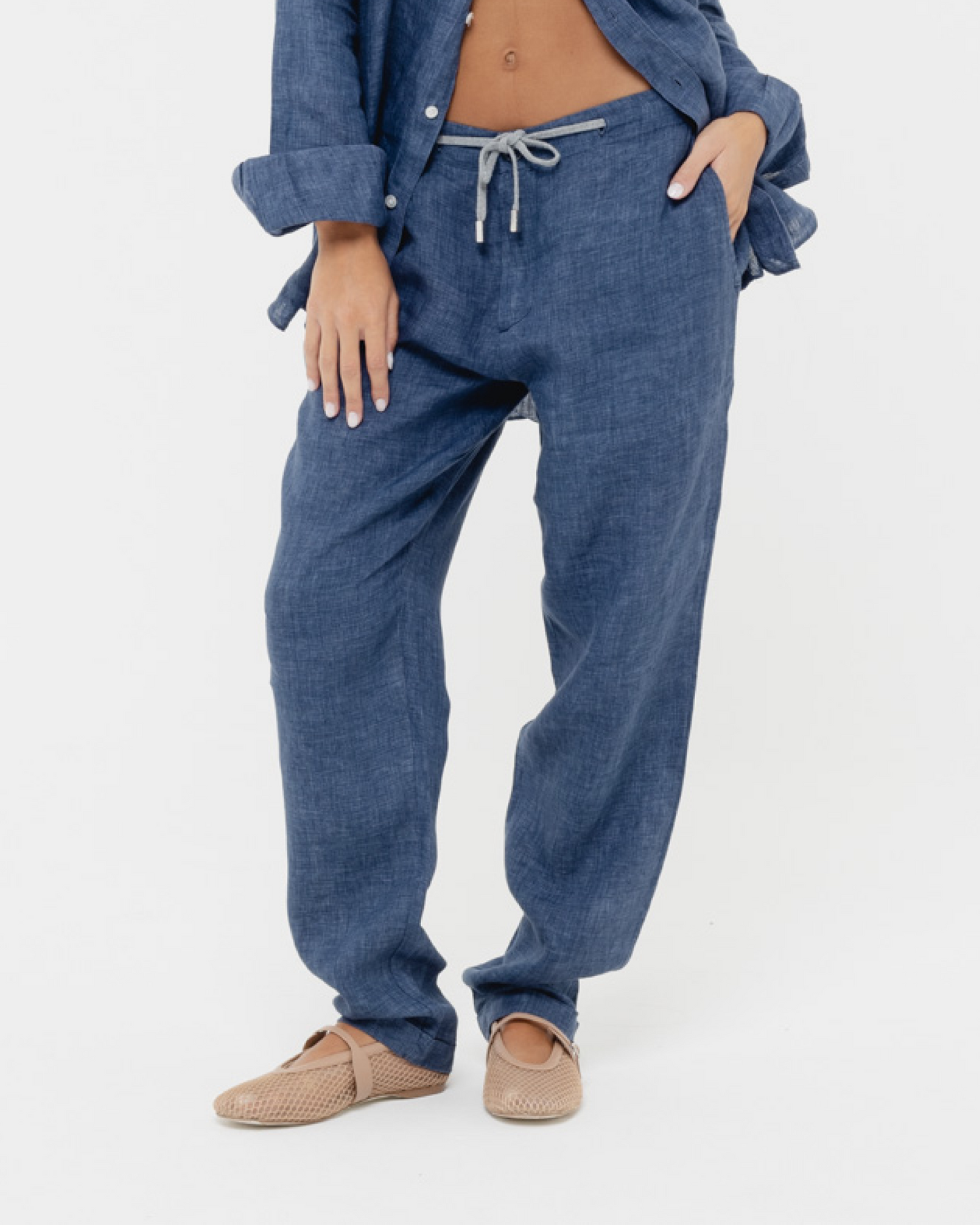 Capri Blue - 100% Linen Drawstring