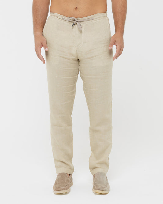 Sand Beige - 100% Linen Drawstring Pants