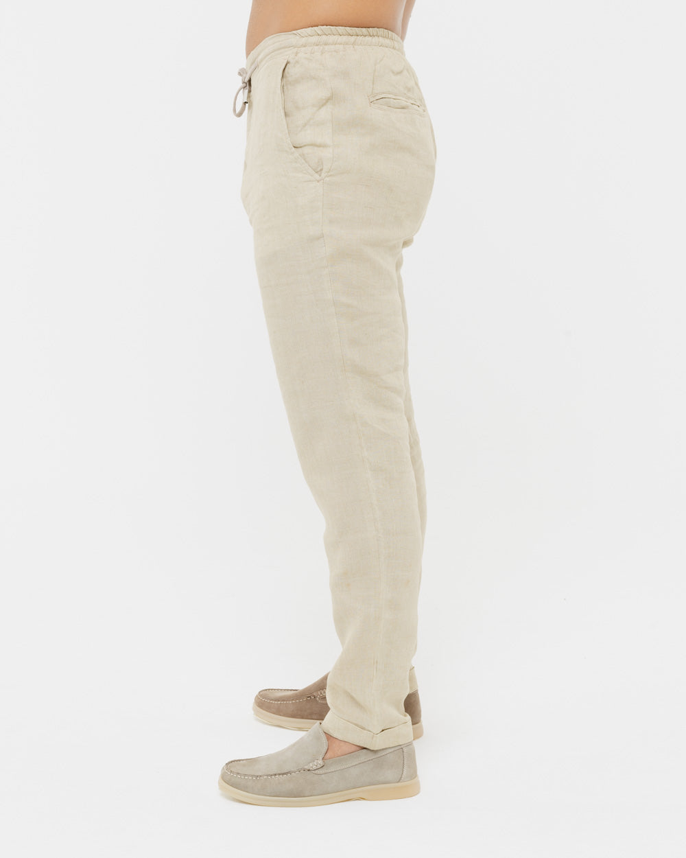 Sand Beige - 100% Linen Drawstring Pants