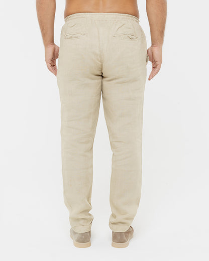 Sand Beige - 100% Linen Drawstring Pants