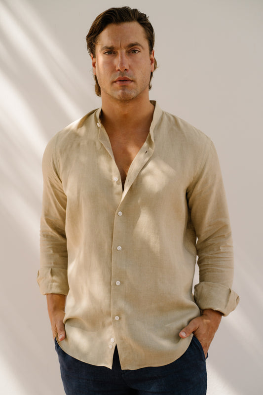 Sand Mandarin - 100% Linen Shirt