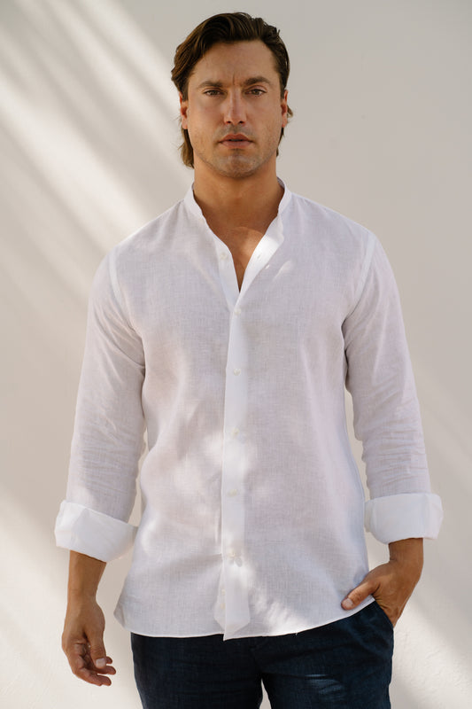 White Mandarin - 100% Linen Shirt