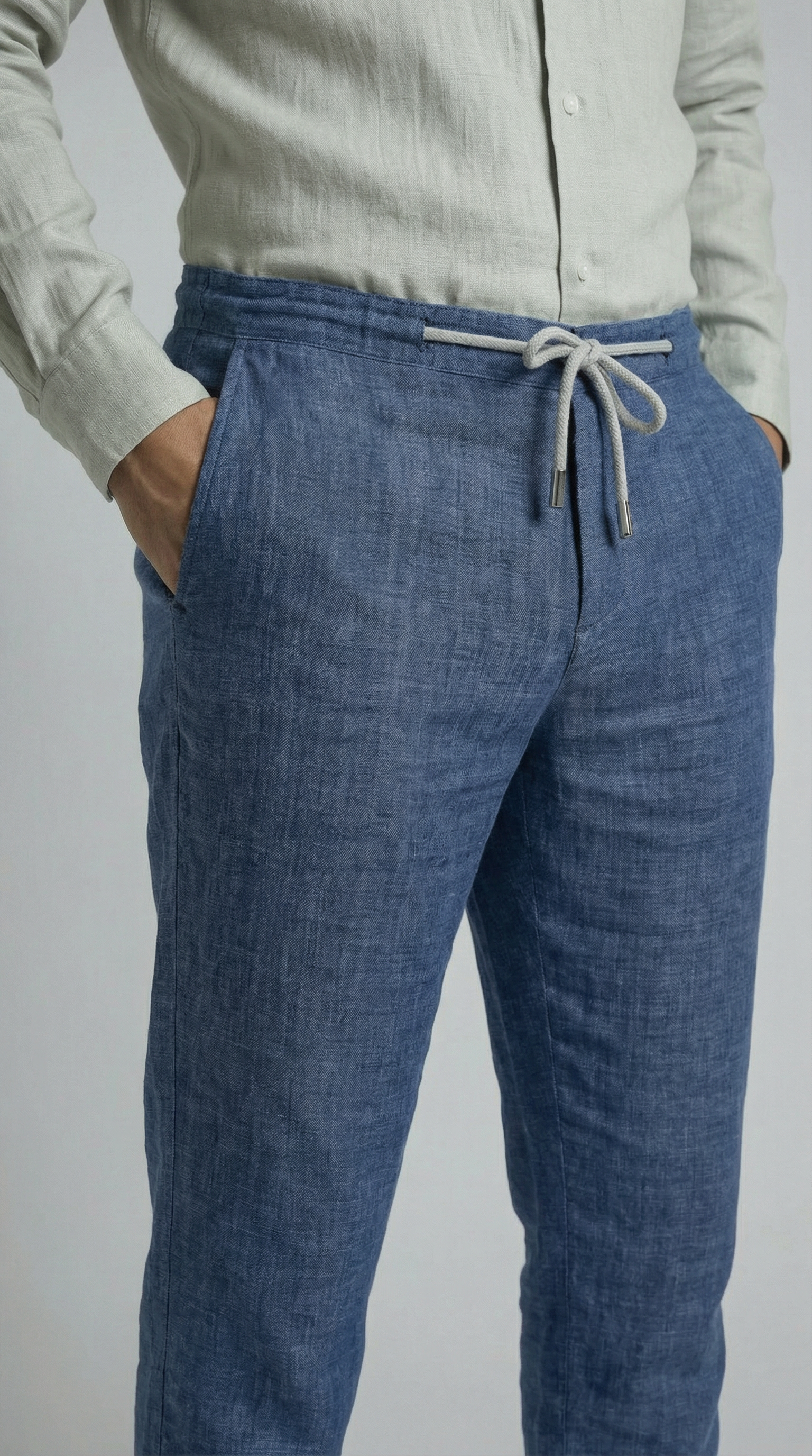 capri blue - 100% linen drawstring, detail