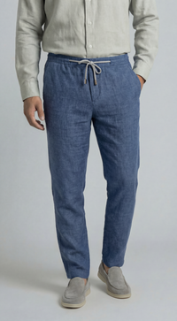 capri blue - 100% linen drawstring, front
