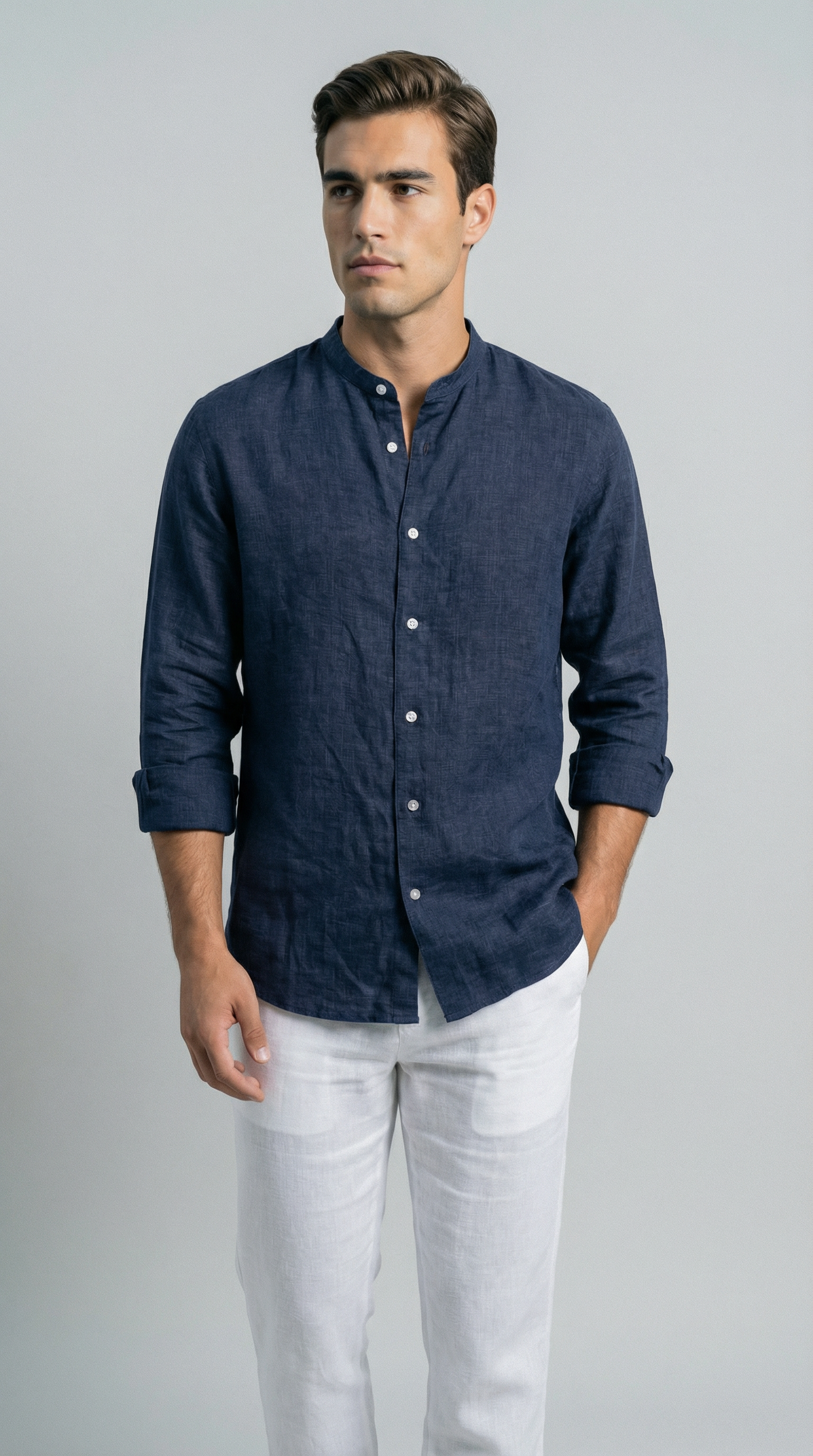 Deep Sea Blue Mandarin - 100% Linen
