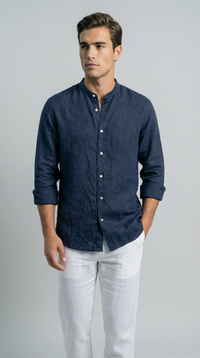 Deep Sea Blue Mandarin - 100% Linen