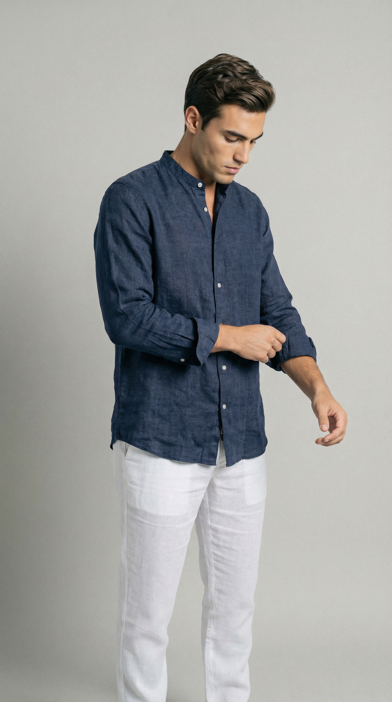 Deep Sea Blue Mandarin - 100% Linen