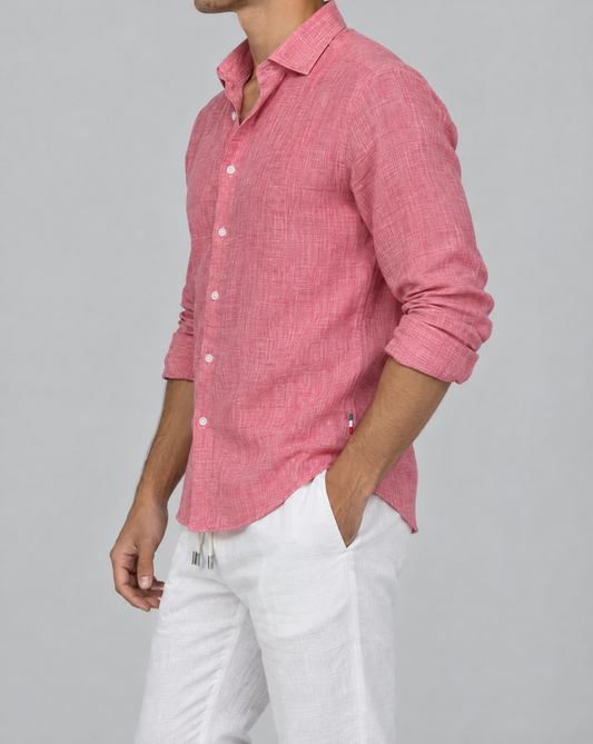 fragola positano linen shirt, side view, sleeves rolled