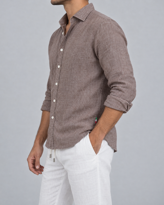 vesuvio positano linen shirt, side view, sleeves rolled