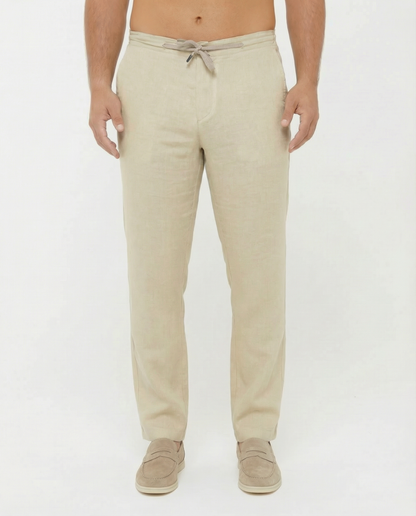 Sand Beige - 100% Linen Drawstring Pants