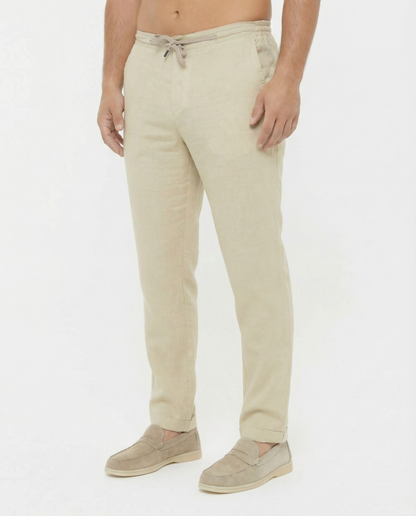 Sand Beige - 100% Linen Drawstring Pants