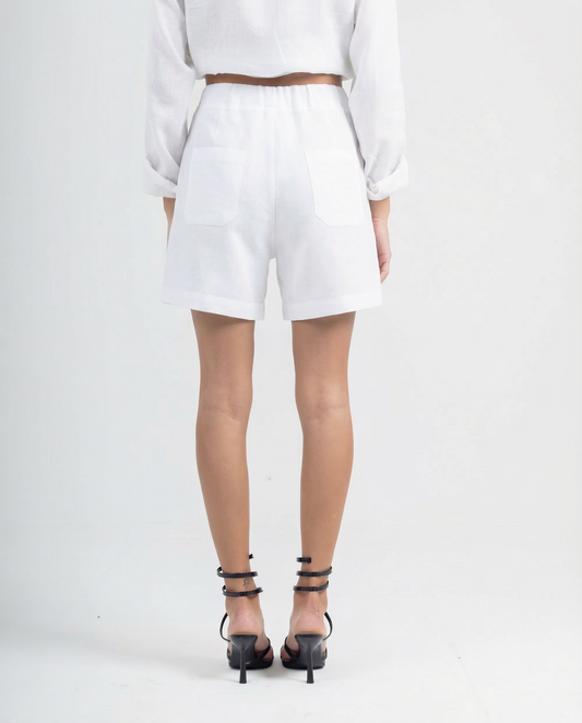 WHITE 100% LINEN SHORT