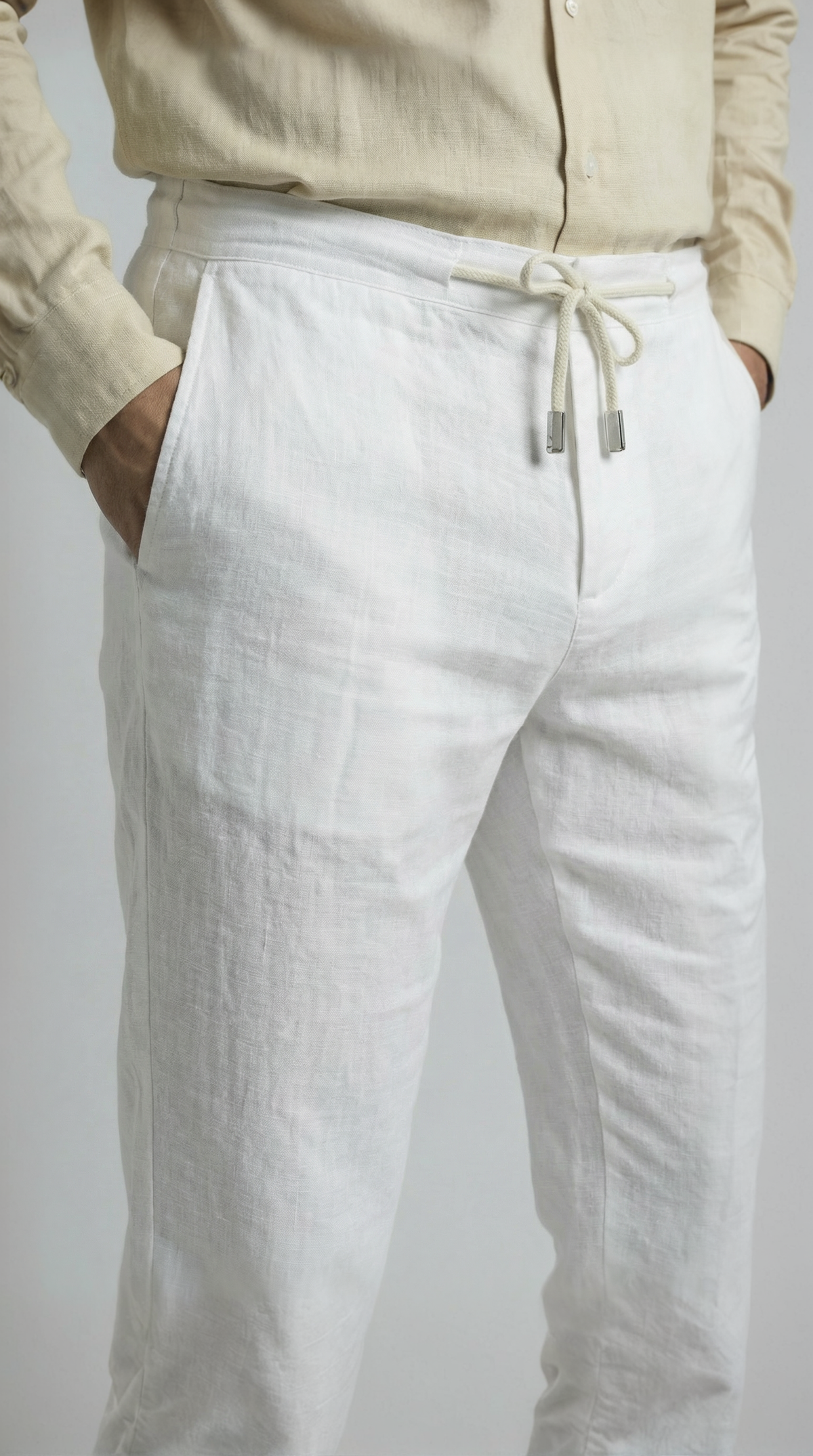 pure white - 100% linen drawstring, detail