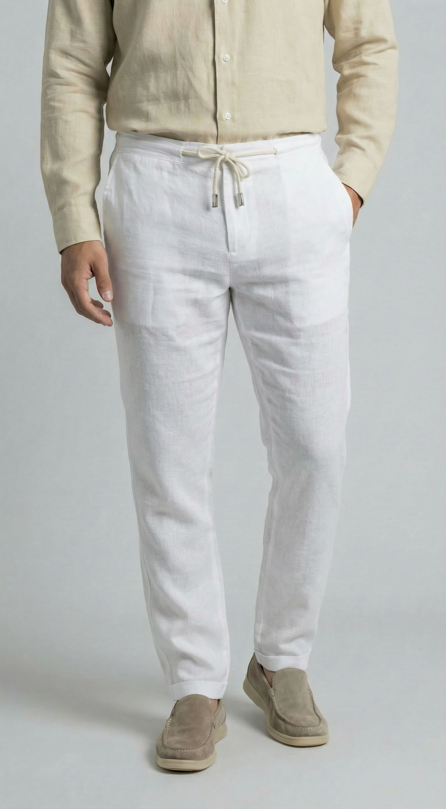 Pure White - 100% Linen Drawstring