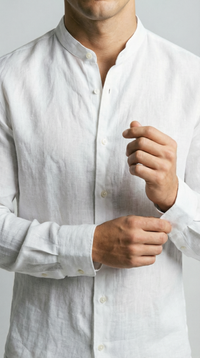 white mandarin - 100% linen, detail