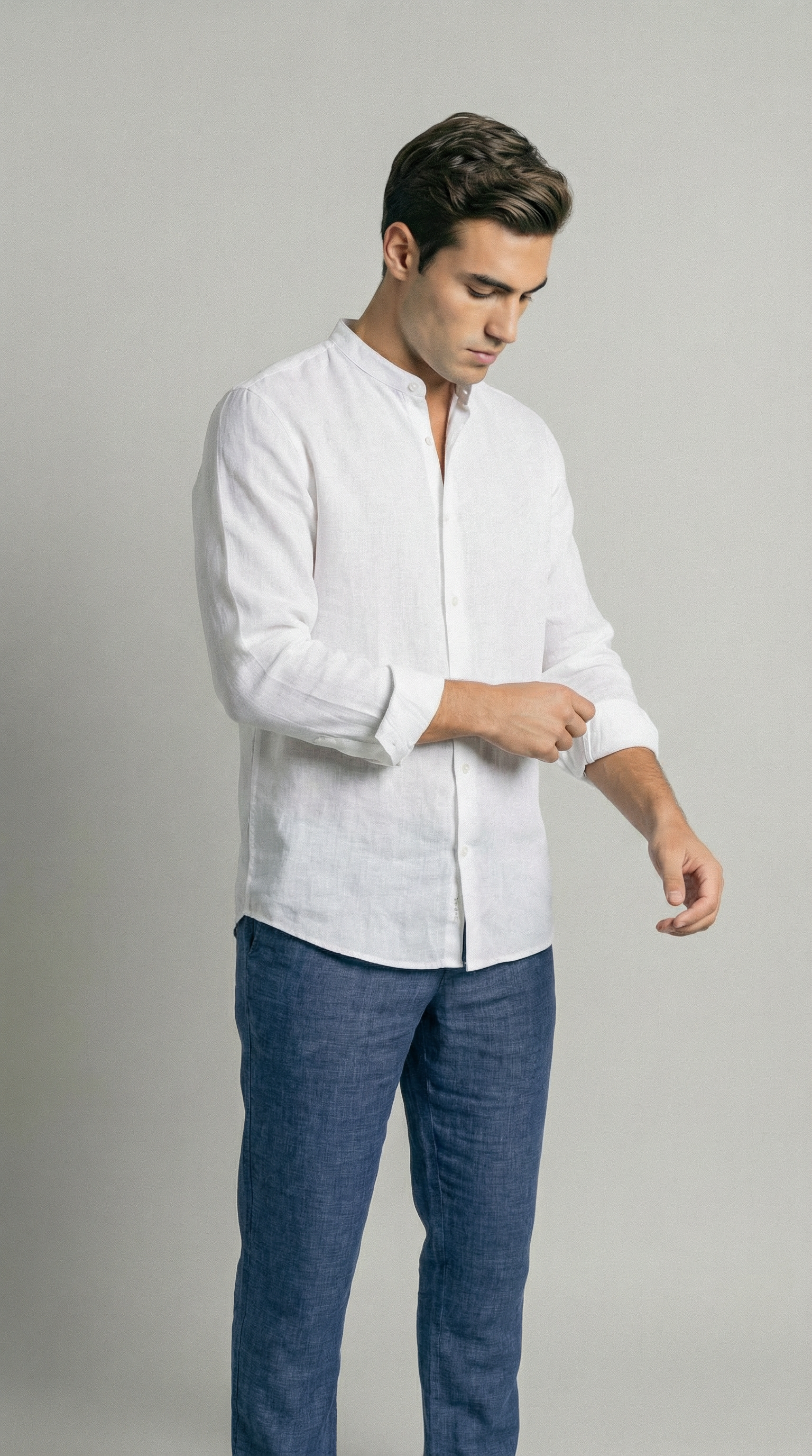 white mandarin - 100% linen, side